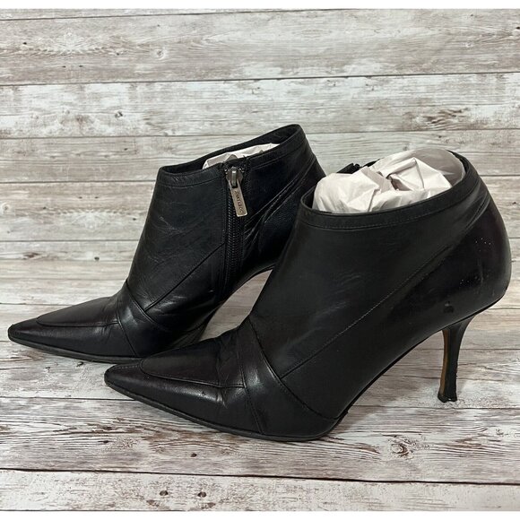 Jimmy Choo Black Leather Pointed Toe Stiletto Ankle Booties Size 36 - Picture 2 of 10